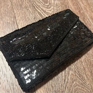 Vintage Black sequin and beaded clutch with optional shoulder strap